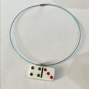 Domino Pendant Necklace with Red and Green Accents